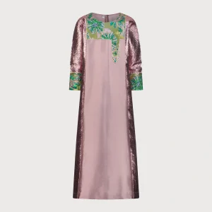 جلابية بقصة الميزع بقماش الحرير الهندي والبروكار "أرجواني